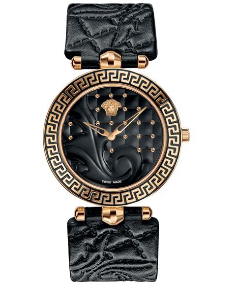 Versace Watch, Women's Swiss Vanitas Black Calfskin Leather 